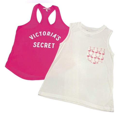 Victoria’s Secret Hot Pink Racerback Tank & Stranded Pink Flamingo Tank, taglia XS - Foto 1 di 8