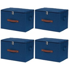 4 Pack Storage Bins with Zipper Lid Cotton Linen Fabric Lidded Storage Basket...