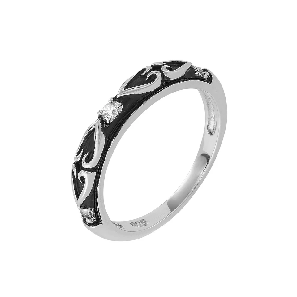 Silverly Anello Impilabile Zirconi Cubici Cuore Argento Sterling .925 Ossidato - Immagine 2 di 4
