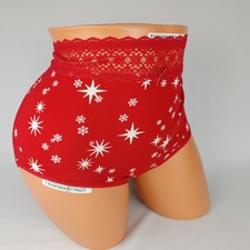 Lane Bryant Cacique Cotton Full Brief Panties 14/16 Snowflakes Stars Red Lace