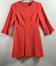 J.CREW Size 10 Coral Orange 3/4 Bell Sleeve Fit & Flare Dress Lined