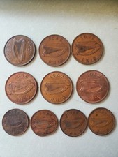 Irish Half Penny & Penny Coin Lot Of 10.  1935-1968