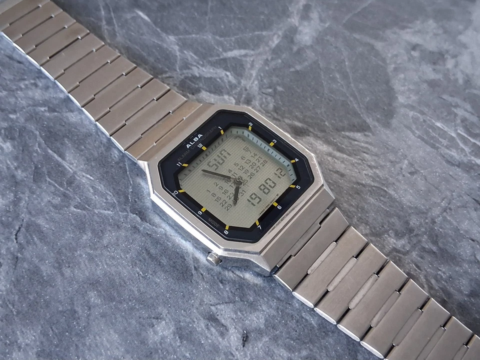 Reloj pulsera original vintage calendario Seiko Alba Y950-5040 1982 reparado para hombre Foto 3 de 4