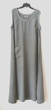 FLAX Linen MEDIUM Maxi Dress Sleeveless, Gray Lagenlook, Pocket NEW