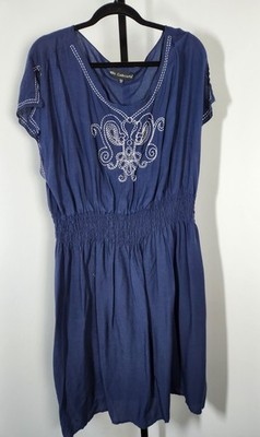 Mlle Gabrielle Navy Blue and White  Embroidered Smocked Dress-SZ 2X