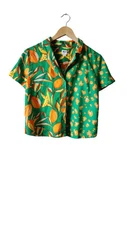 Tabitha Brown Target Linen Blend Button Up Top Green Citrus Botanical Size-S