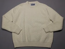 Schott Bros Sweater Mens Large Cream Wool Textured Knit Crewneck Pullover Warm