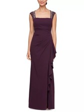 Alex Evenings Studded-Strap Waterfall Ruffle Evening Gown - size 16P