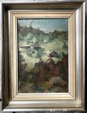 Edvin Bodin *1898 Oil Painting Landscape with Gorge Hut Mountain Sweden