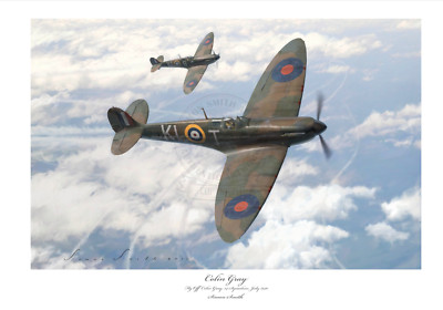 BATTLE OF BRITAIN ACE COLIN GRAY SPITFIRE MK1 LIMITED EDITION SIGNED PRINT
