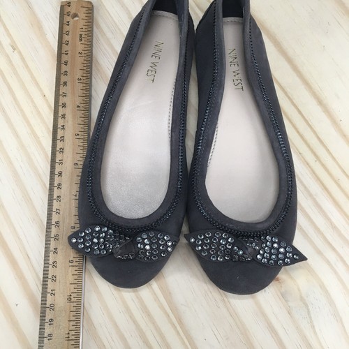 Nine West Shoes Womens 5M Winetta Casual Slip On Ballet Flats Grey Suede Leather - Picture 6 of 16