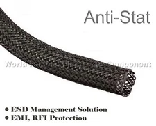 3/4" Anti-Stat Conductive Carbon Infused Nylon Braided Expandable Sleeving ,USA