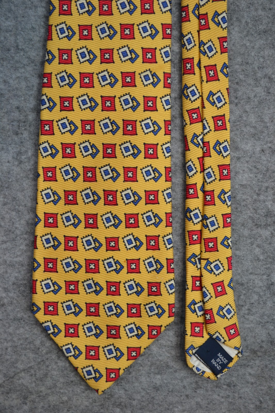 VTG Polo Ralph Lauren Designer Neck Tie Men OS Yellow Geometric Pure Silk Formal