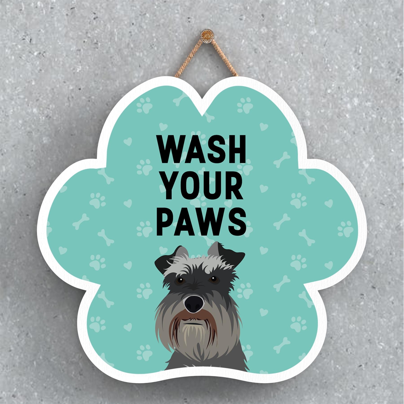 Schnauzer Dog Wash Your Paws Katie Pearson Artworks Pawprint Hanging Plaque