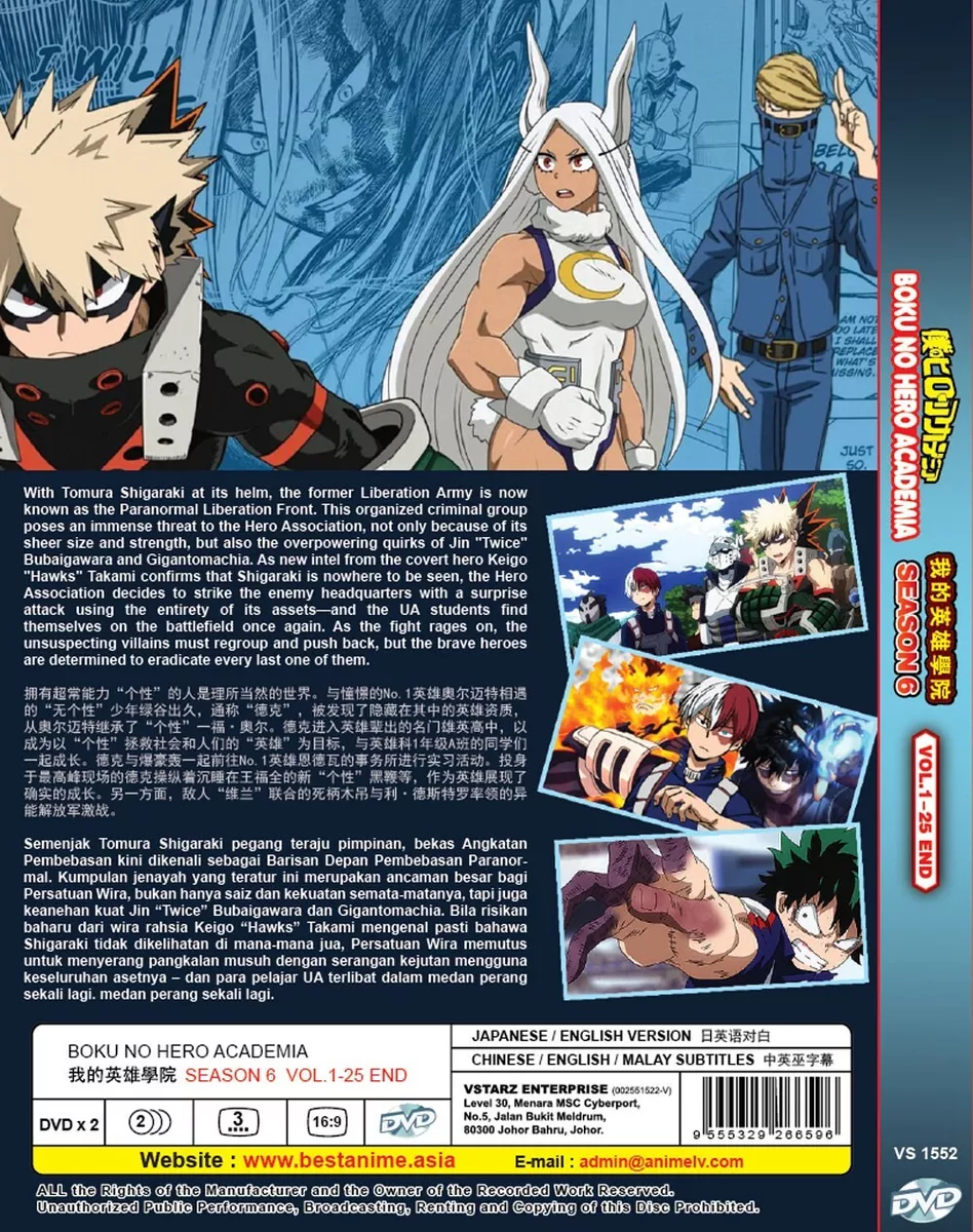 ANIME DVD BOKU NO HERO ACADEMIA SEASON 6 VOL.1-25 END [ENGLISH DUBBED] REG  ALL