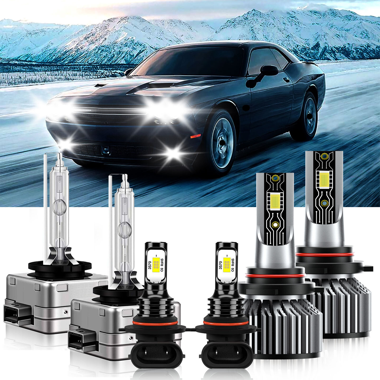6x LED Headlight Bulbs High Low Beam Fog Light For Dodge Challenger 2008-2010