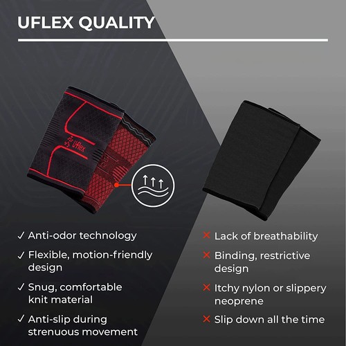 UFlex Sports Athletics Knee Compression Sleeve Support Brace Pain Relief Fitness - Picture 5 of 12