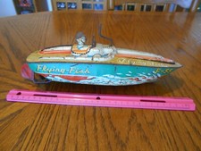 Vintage 1950s Asahi Flying Fish Tin Lithograph Speed Boat Toy make in Japan Used