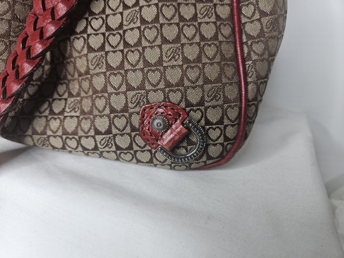 Designer Brighton Canvas Brown Red Leather Monogram Handbag Hearts - Picture 10 of 10