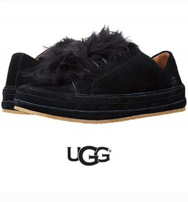 Ugg Blake Fur Tennis Shoes 9 Shearling Leather Black New No Box eBay