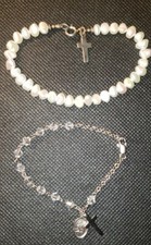 Girl's Genuine Freshwater Pearl Bracelet Sterling Cross Crystal Glass Bracelet