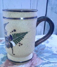 Hand Thrown Studio Pottery MEXICO Tonala Coffee Mug Cup Flowers Floral