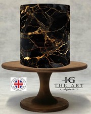 Torta commestibile in marmo nero e oro con foto bordo torta commestibile ICING/WAFER! 024