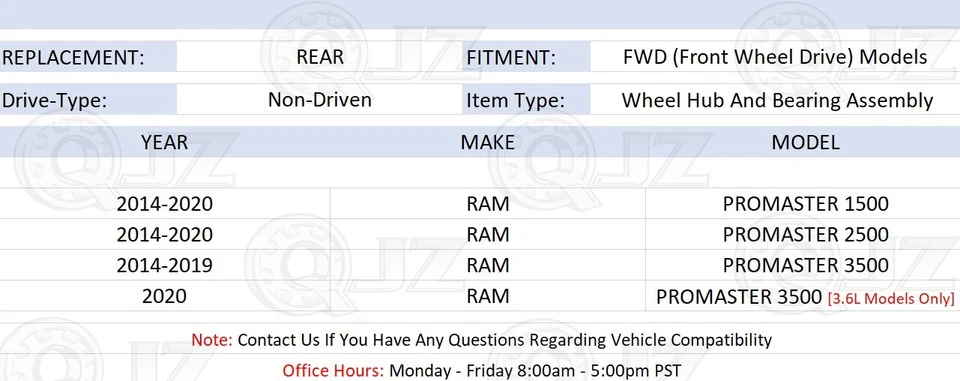 [REAR(Qty.2)] New HA590720 Wheel Hub Assembly for 2014-2020 Ram Promaster 3500 - Image 2 of 4