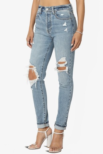TheMogan Tobi Super High Rise Distressed Relaxed Tapered Cropped Leg Mom Jeans - Picture 31 of 35