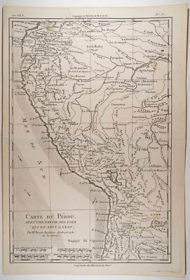 ''Carte du Perou, avec une partie des paysa l'Est''. Peru Ecuador. BONNE 1780 map