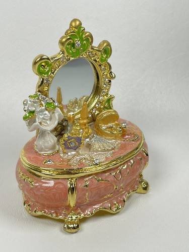 Sorelle Rhinestoned enamel trinket box Makeup Vanity Goldtone - Picture 2 of 8