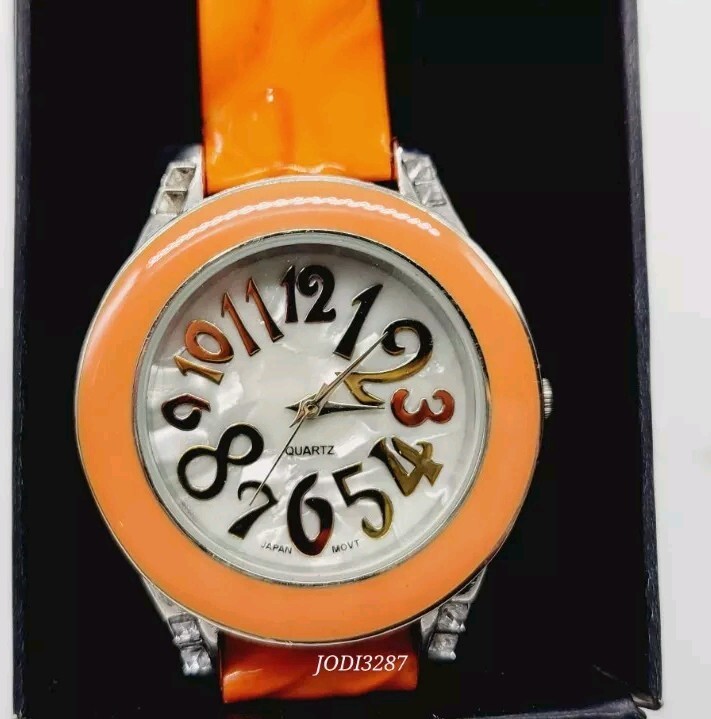 AVON Watch Faux Croc Strap with Rhinestones New Battery 2013 ORANGE