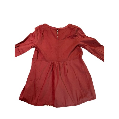 Umgee Dark Rust/Brown 3/4 Sleeve Top with Ivory Lace and Pom Poms Size Small - Picture 6 of 8