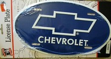 Chevrolet Bowtie Oval License Plate Sign White Blue Made In USA NISP NOS LASTONE
