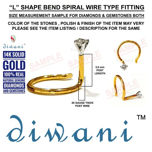 Diwani 1.8mm Natural Si Diamond Solitaire Nose Piercing Ring Stud Pin 14k Gold - Picture 9 of 12