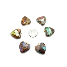 Blue/Green/Orange/Purple Sea Sediment & Bronzite Heart Pendant 20x20mm Per Piece