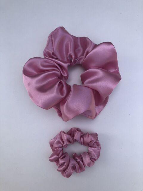 Large Pink 2 Pcs Satin Hair Scrunchies Hair Bobble Gifts Silk Handmade Elastic