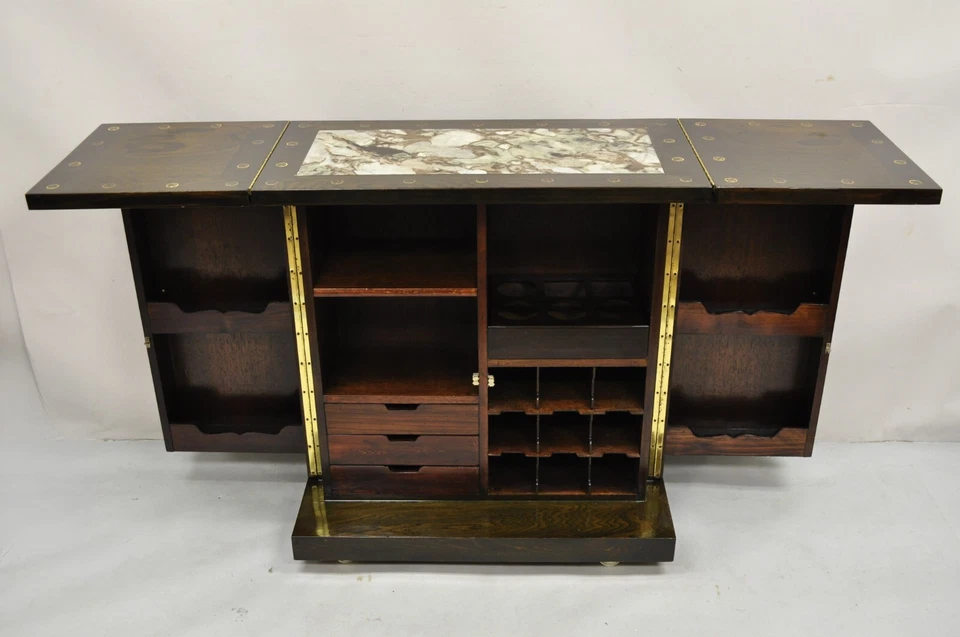 Gabinete de licor chino asiático con tapa de mármol tallado coreano vintage barra seca Foto 3 de 4