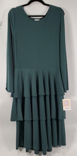 NWT LuLaroe Green Georgia Long Sleeve Dress, Solid Color - Picture 2 of 9