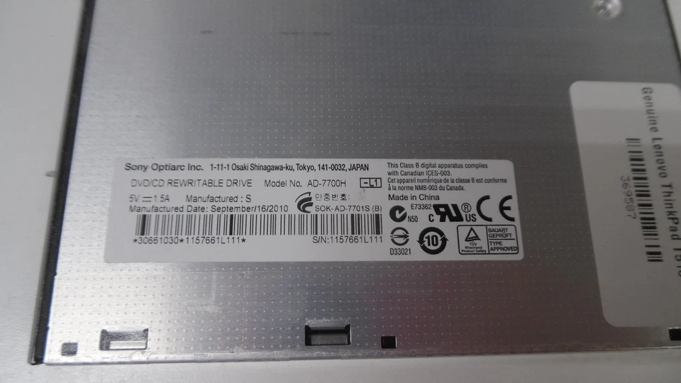 Unidad multigrabadora para Lenovo ThinkPad T510 - CD/DVD±RW / AD-7700H 45N7455 Foto 4 de 4