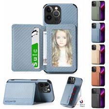 For iPhone 17 16 15 14 13 12 X RFID Blocking Card Pocket Wallet Stand Phone Case