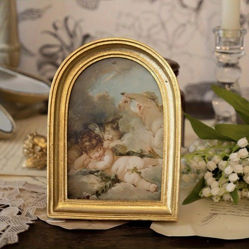 Picture Frame Resin 5 x 3 Engraved Arched Modern Gold Novelty Free Stand Decor - Picture 2 of 6