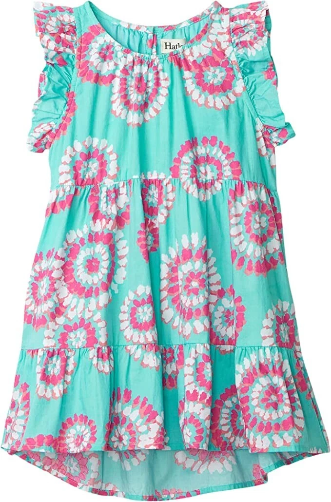 Hatley Girl's Painted Mandalas Ruffle Sleeve Dress, Multi, 10