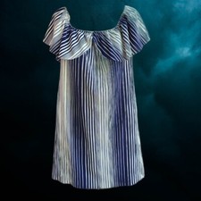 Stylish Blue & White Striped Off Shoulder Dress for Women - Knee Length, Size M