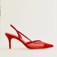 New Reformation Whitnee Slingback Mules Heels Mesh Red Pointed Toe 9.5