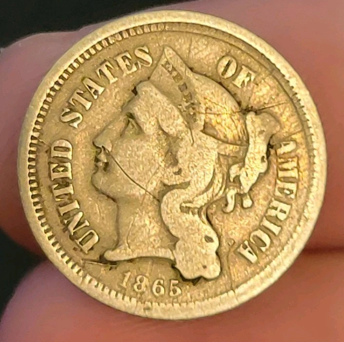 1865 Coronet Head Nickel 3 Cent Piece | Very Fine Nice Coin! | Original  - Image 2 of 4