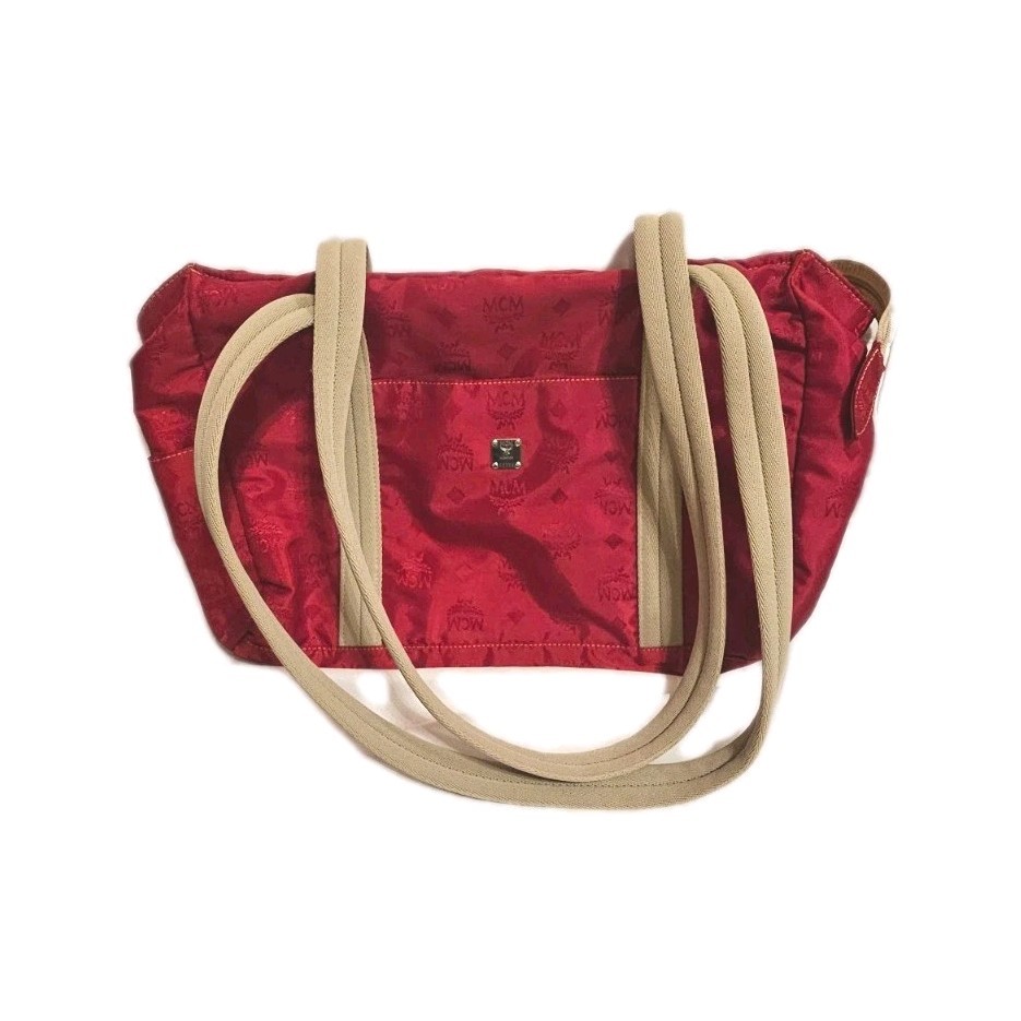 RARE MCM Red Visetos Nylon Tote Purse Bag  w/ COA