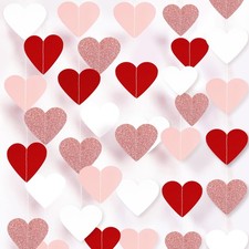 Valentines Decorations Red Pink White Rose Gold Glitter Heart Garland Strings -