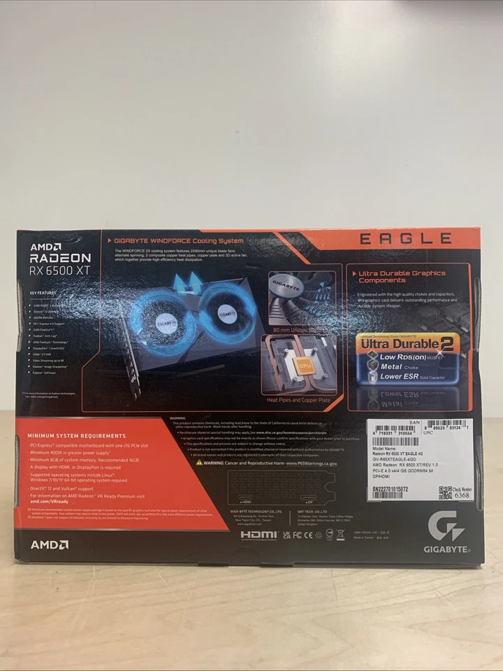 GIGABYTE Radeon RX 6500 XT EAGLE 4GB GDDR6 Video Graphics Card GV-R65XTEAGLE-4GD - Image 3 of 4