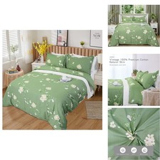 Helthep Vintage Sage Green Floral King Size 3pcs 100 Cotton Duvet Cover Set